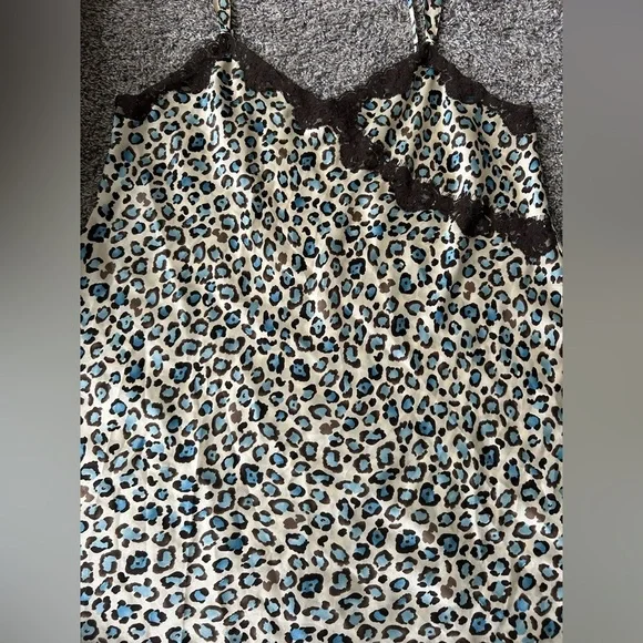 Morgan Taylor Intimates blue and brown cheetah pattern lace top XL - Picture 2 of 7